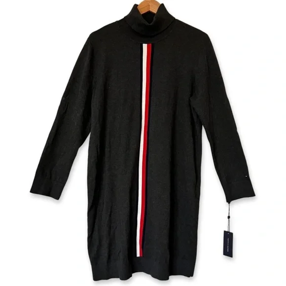 Flag Stripe Turtleneck Cotton Sweater Dress - Picture 3 of 10